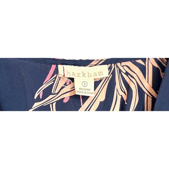 Harkam Dress Women Size 2 Navy Silk Printed Floral Empire Tie Gathered A-Line - Picture 5 of 6